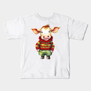 Knitted Christmas Cow Kids T-Shirt